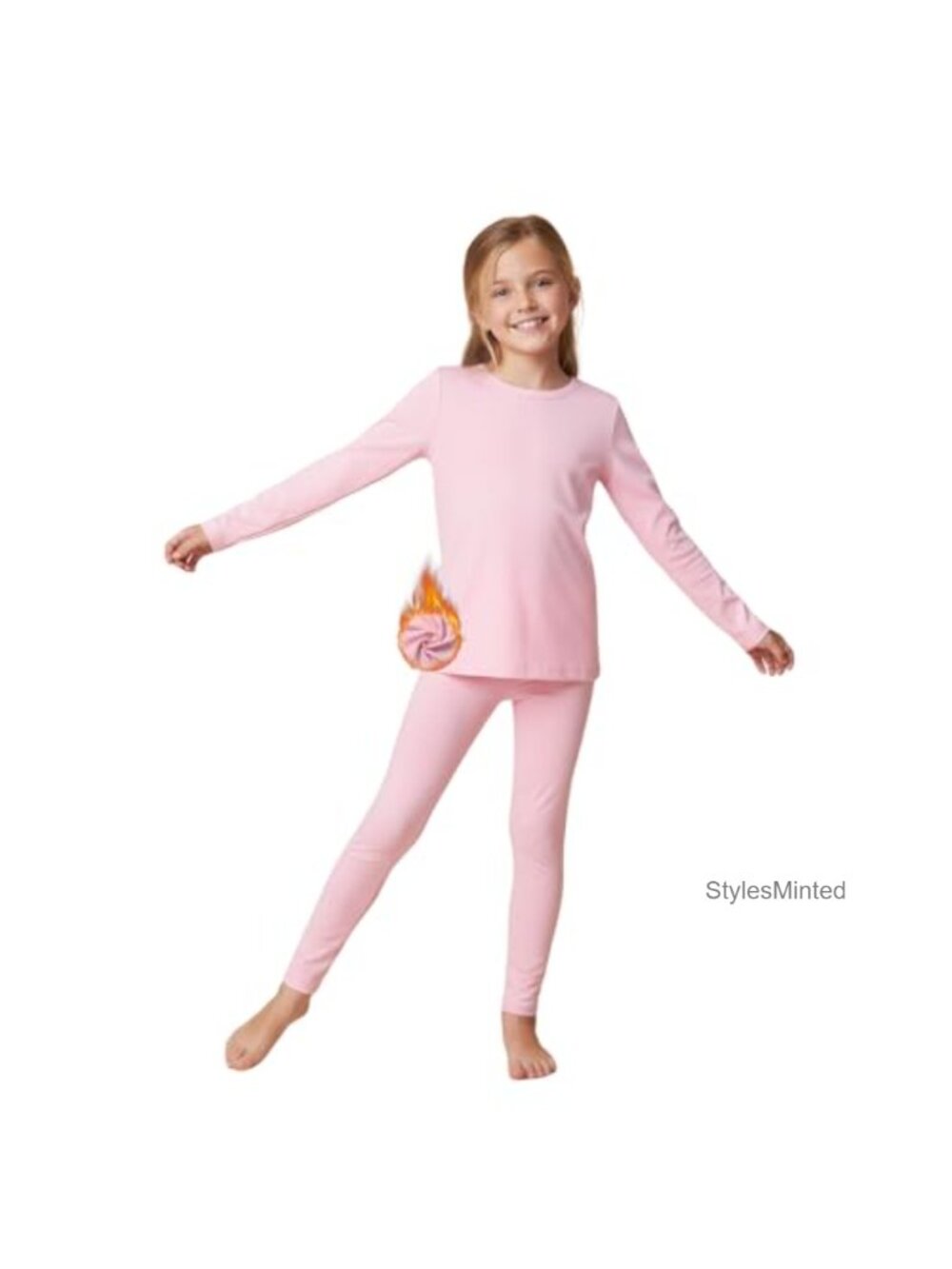 Girls Thermal Underwear Set Brushed Fleece Base Layer Long Johns 2-Piece